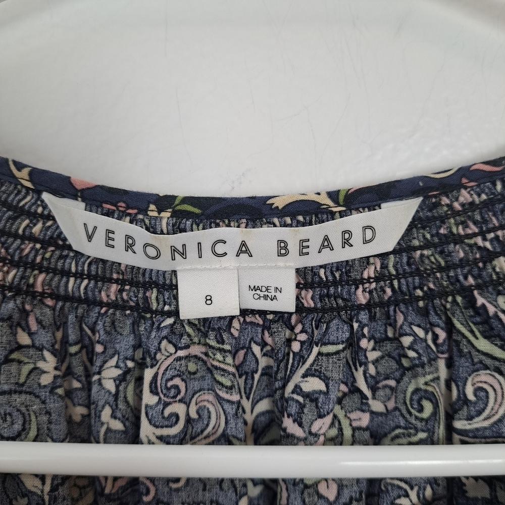 Veronica Beard Blue Multicolor Smocked Ruffle Paisley Karlina Mini Dress Size 8 - Picture 5 of 7
